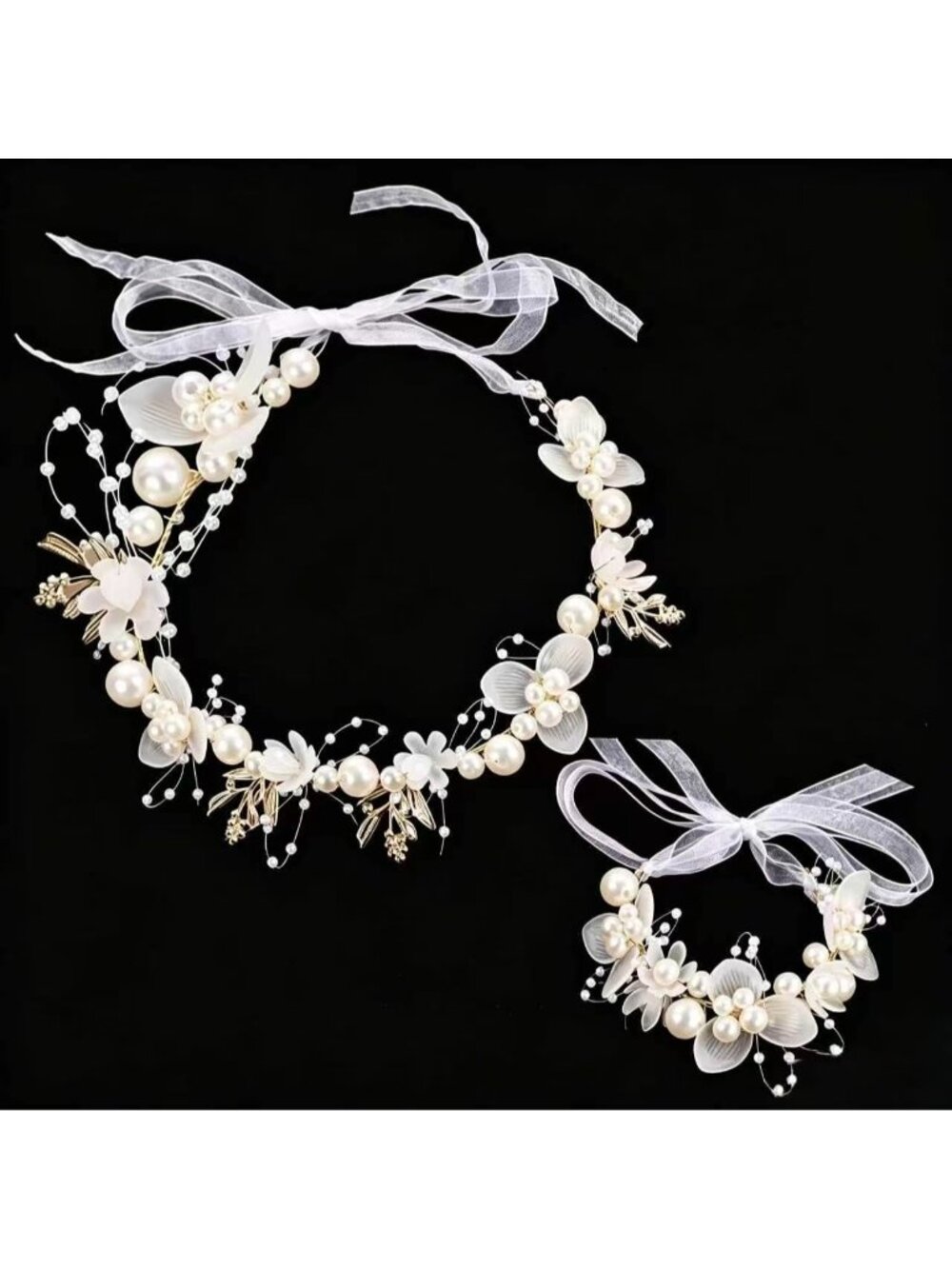 Women's Pearl Gold ZH Metal And Plastic Artificial Floral Pearl Alloy Headband